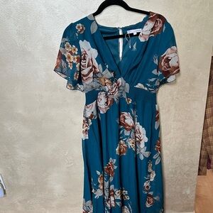 Baltic Born Teal and Brown Floral Maxi Dress sz large | new without tags